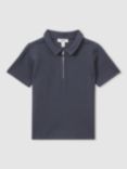 Reiss Kids' Creed Zip Polo Shirt, Steel Blue