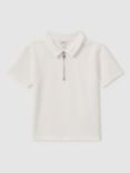 Reiss Kids' Creed Zip Polo Shirt, Off White