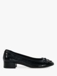 Dune Admirably Wide Fit Textured Patent Block Heeled Courts, Black