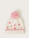 Monsoon Kids' Flower Pom Pom Beanie, Ivory/Pink