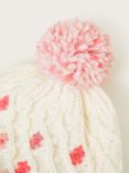 Monsoon Kids' Flower Pom Pom Beanie, Ivory/Pink