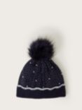 Monsoon Kids' Rosie Scallop Pom Pom Beanie Hat, Navy