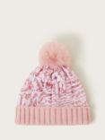 Monsoon Kids' Sequin Animal Print Pom Pom Beanie Hat, Pink