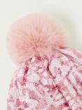 Monsoon Kids' Sequin Animal Print Pom Pom Beanie Hat, Pink