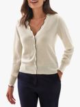 Pure Collection Scallop Tipped Cashmere Cardigan, Soft White/Navy