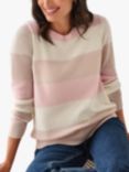 Pure Collection Stripe Cashmere Jumper, Soft White/Pink