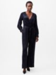 French Connection Arya Satin Jacquard Jumpsuit, Marine