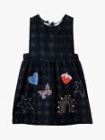 Stych Kids' Cotton Embellished Pinafore Dress, Black/Multi