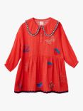 Stych Kids' Cotton Embellished Smock Dress, Red