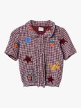 Stych Kids' Cotton Embellished Gingham Blouse, Red/Black