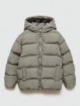 Mango Kids' Africa Quilted Hooded Jacket, Green