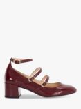 Dune Approach Leather Triple Strap Heeled Mary Janes, Burgundy