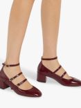 Dune Approach Leather Triple Strap Heeled Mary Janes, Burgundy