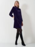 Crew Clothing Twist Neck Velvet Dress, Navy Blue