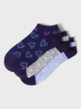 Crew Clothing Hearts/Spots Bamboo Blend Trainer Socks, Pack of 3, Navy/Multi, One Size