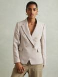 Reiss Elisa Wool Blend Double Breasted Check Blazer, Beige