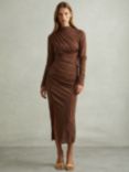 Reiss Kelly Ruched Bodycon Midi Dress, Chocolate