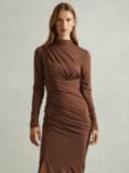 Reiss Kelly Ruched Bodycon Midi Dress, Chocolate