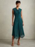 Reiss Lyra Ruched Hanky Hem Midi Dress, Teal