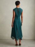 Reiss Lyra Ruched Hanky Hem Midi Dress, Teal