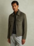 Reiss Peridoe Wool Blend Trucker Jacket, Green Smoke