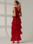 Jolie Moi Plain Tiered Mesh Maxi Dress, Red