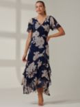 Jolie Moi Floral Tiered Maxi Dress, Navy