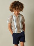 Reiss Kids' Alton Stripe Short Sleeve Shirt, Camel/Multi