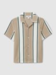 Reiss Kids' Alton Stripe Short Sleeve Shirt, Camel/Multi