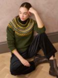 Brora Fairs Isle Yoke Wool Jumper, Moss