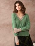 Brora Gauzy V-Neck Cashmere Jumper, Thyme/Ash