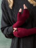 Brora Fingerless Cashmere Gloves, Mulberry/Steel