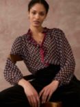 Brora Folk Patchwork Silk Blouse, Black/Plum