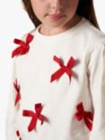 Angel & Rocket Kids' Ribbon Bow Long Sleeve T-Shirt, Ivory/Red