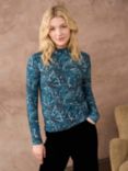 Brora Liberty Jersey Turtleneck Top, Ocean