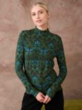 Brora Liberty Jersey Turtleneck Top, Emerald/Multi