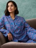 Brora Botanical Block Print Organic Cotton Pyjama Set, Sky/Heather