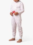 Angel & Rocket Kids' Mini Heart Print Pyjama Set & Scrunchie, Ecru/Red