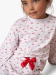 Angel & Rocket Kids' Mini Heart Print Pyjama Set & Scrunchie, Ecru/Red