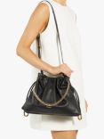 Dune Primrose L Leather Drawstring Bag, Black