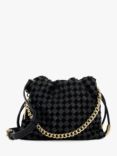 Dune Primrose S Leather Woven Drawstring Bag, Black