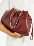 Dune Primrose L Leather Drawstring Bag, Black, Dark Red