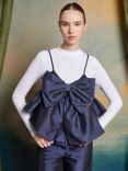 Sister Jane Pointe Bow Front Taffeta Cami Top, Navy