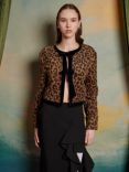 Sister Jane Lily Leopard Print Brushed Cardigan, Brown