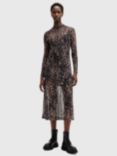 AllSaints Hanna Mesh Leopard Print Midi Dress, Jinx Golden Brown