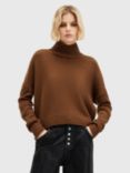 AllSaints Ines Funnel Neck Cashmere Wool Blend Jumper, Sugar Brown