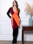 HotSquash Trench Colour Block Wrap Mini Dress, Orange/Wine