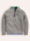 Mini Boden Kids' Heritage Half-Zip Knitted Jumper, Grey Marl