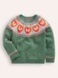 Mini Boden Kids' Fair Isle Jumper, Spruce Green Marl