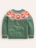 Mini Boden Kids' Fair Isle Jumper, Spruce Green Marl